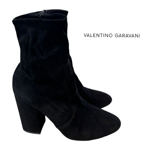 Valentino Garavani Black Stretch Sock Suede Leather Ankle Boots Booties 36 - Picture 1 of 7